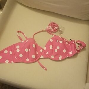Pink Polka Dot Bikini Top
